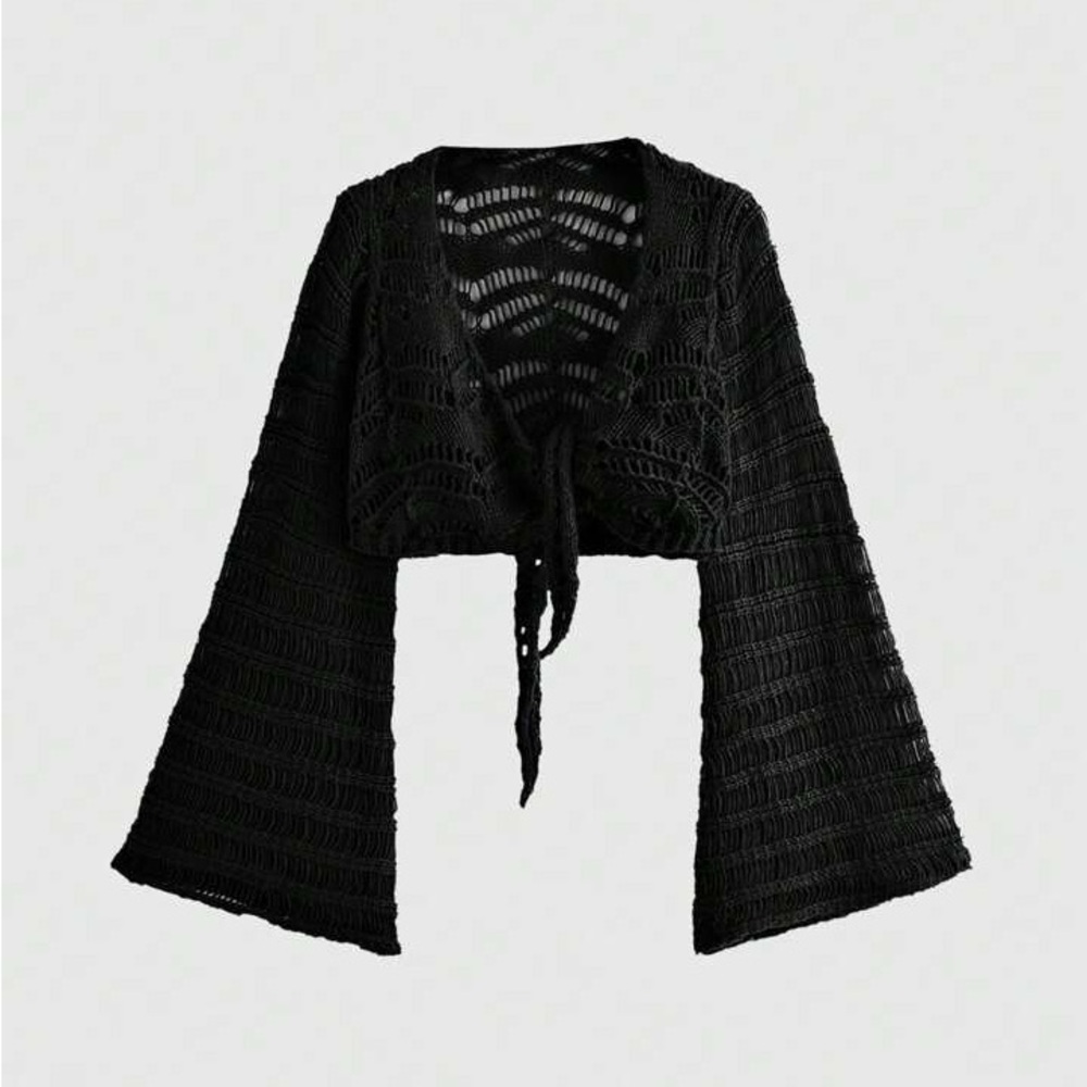Black Knit Sweater with Flared sleeves